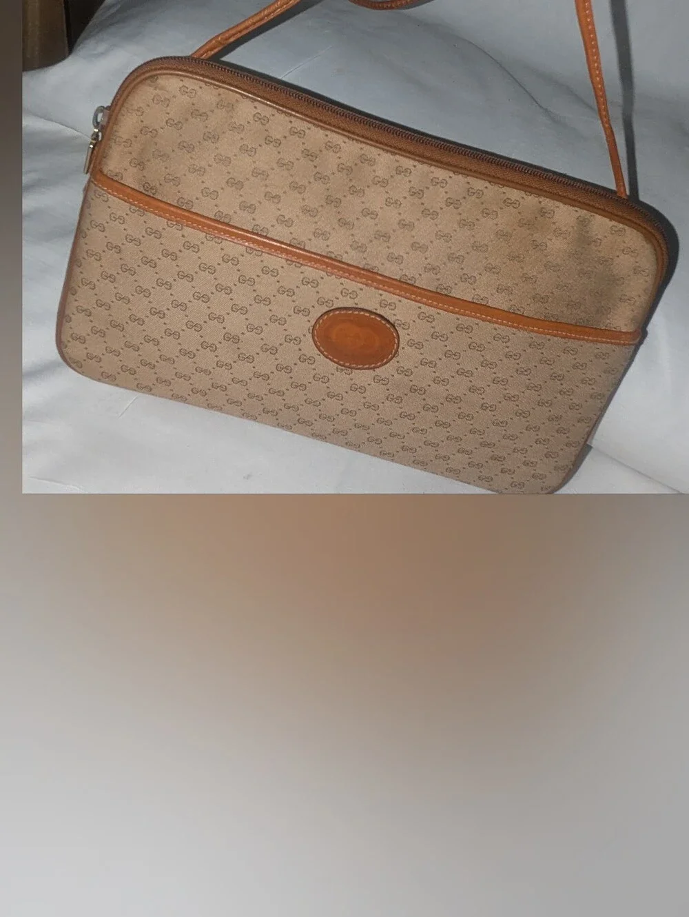 Vintage Gucci Micro GG Camera Bag Canvas with Brown Trim